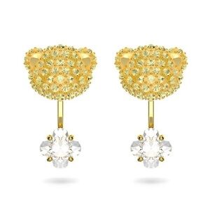 NWT Swarovski Yellow Bear Gold-tone plated Elegant Gold Crystal Earrings & Box